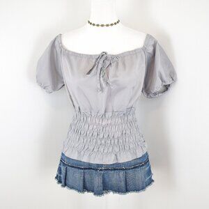 VTG 00s Y2K Ultra Pink Gray Short Puff Sleeve Keyhole Neck Milkmaid Top Sz Large